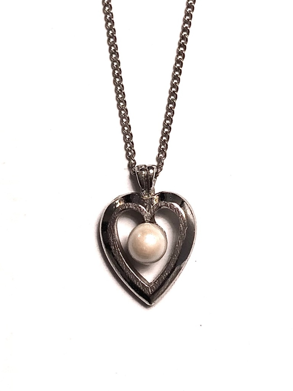 Sterling silver 925 vintage heart and pearl pendant necklace